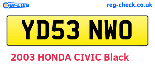 YD53NWO are the vehicle registration plates.