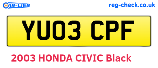 YU03CPF are the vehicle registration plates.