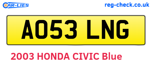 AO53LNG are the vehicle registration plates.