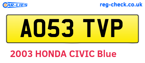 AO53TVP are the vehicle registration plates.