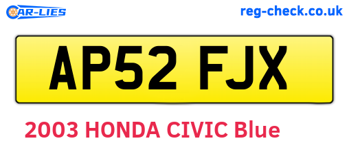 AP52FJX are the vehicle registration plates.