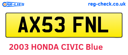 AX53FNL are the vehicle registration plates.