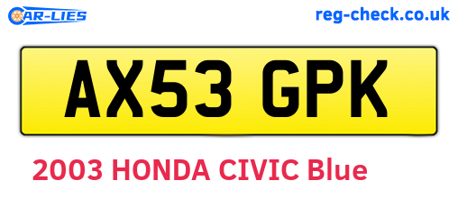 AX53GPK are the vehicle registration plates.