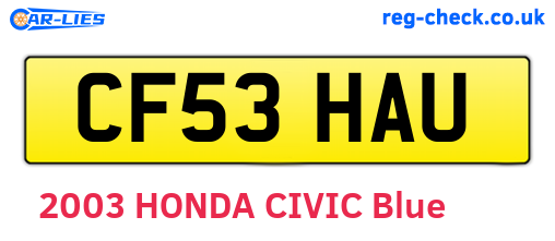 CF53HAU are the vehicle registration plates.