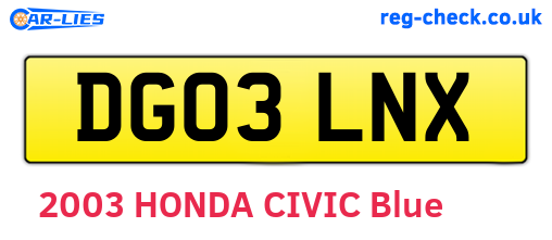 DG03LNX are the vehicle registration plates.