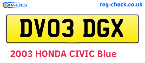 DV03DGX are the vehicle registration plates.