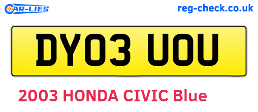 DY03UOU are the vehicle registration plates.