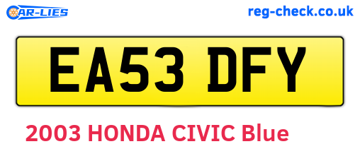 EA53DFY are the vehicle registration plates.