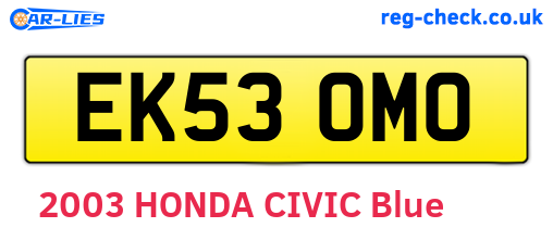 EK53OMO are the vehicle registration plates.