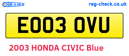 EO03OVU are the vehicle registration plates.