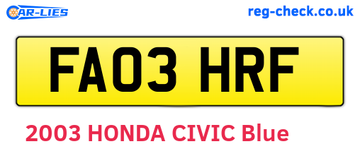 FA03HRF are the vehicle registration plates.