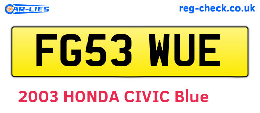 FG53WUE are the vehicle registration plates.