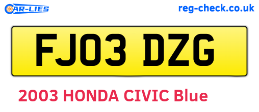 FJ03DZG are the vehicle registration plates.