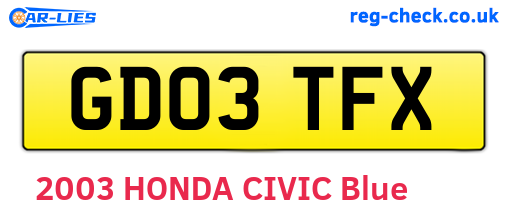GD03TFX are the vehicle registration plates.