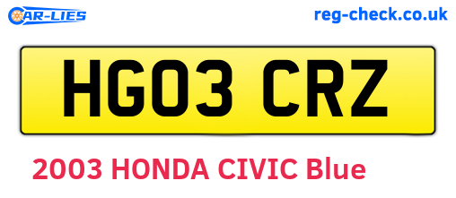 HG03CRZ are the vehicle registration plates.