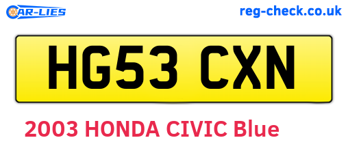 HG53CXN are the vehicle registration plates.
