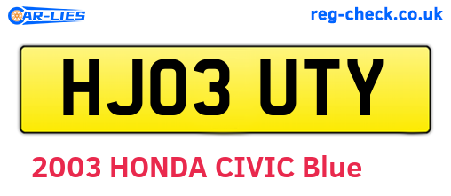 HJ03UTY are the vehicle registration plates.