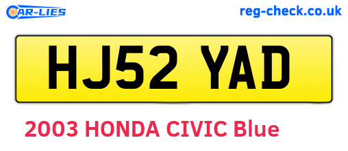 HJ52YAD are the vehicle registration plates.