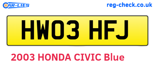 HW03HFJ are the vehicle registration plates.