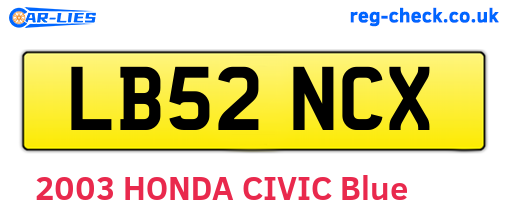 LB52NCX are the vehicle registration plates.