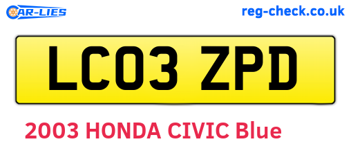 LC03ZPD are the vehicle registration plates.