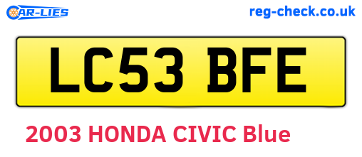 LC53BFE are the vehicle registration plates.