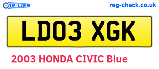 LD03XGK are the vehicle registration plates.