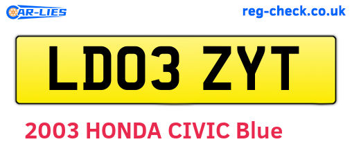 LD03ZYT are the vehicle registration plates.