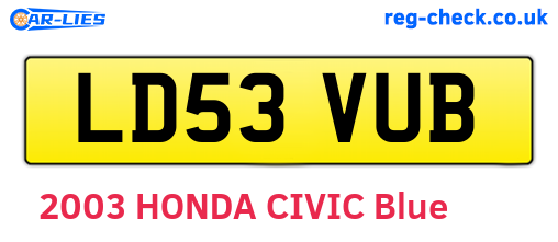 LD53VUB are the vehicle registration plates.