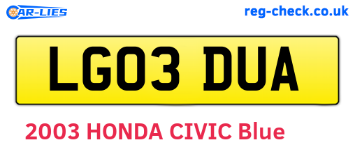 LG03DUA are the vehicle registration plates.