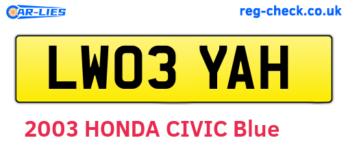 LW03YAH are the vehicle registration plates.