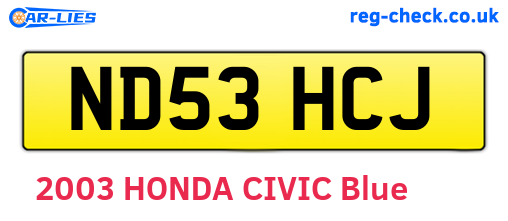 ND53HCJ are the vehicle registration plates.