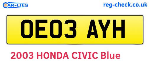 OE03AYH are the vehicle registration plates.