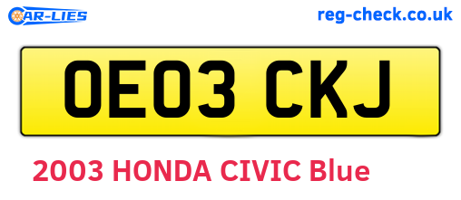OE03CKJ are the vehicle registration plates.