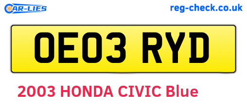 OE03RYD are the vehicle registration plates.