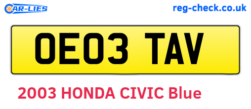 OE03TAV are the vehicle registration plates.