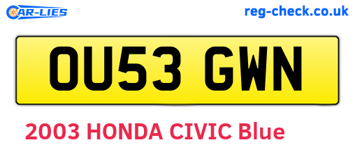 OU53GWN are the vehicle registration plates.
