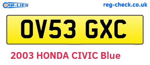 OV53GXC are the vehicle registration plates.