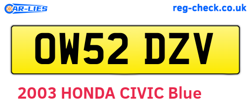 OW52DZV are the vehicle registration plates.