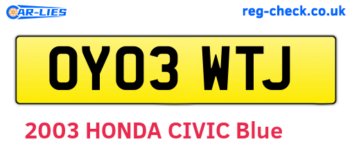 OY03WTJ are the vehicle registration plates.
