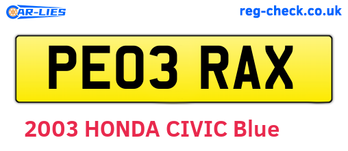PE03RAX are the vehicle registration plates.