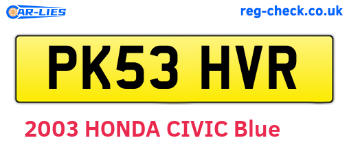 PK53HVR are the vehicle registration plates.
