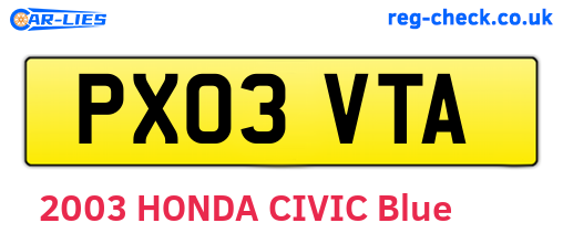 PX03VTA are the vehicle registration plates.