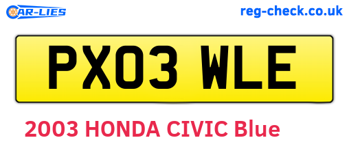 PX03WLE are the vehicle registration plates.