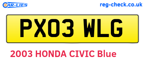 PX03WLG are the vehicle registration plates.