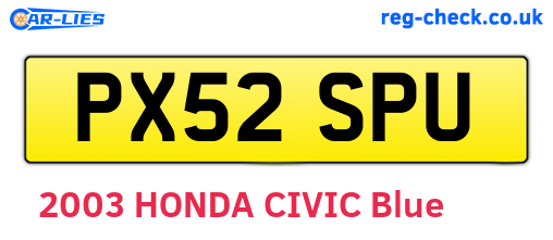 PX52SPU are the vehicle registration plates.