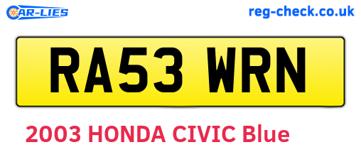 RA53WRN are the vehicle registration plates.