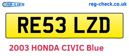 RE53LZD are the vehicle registration plates.