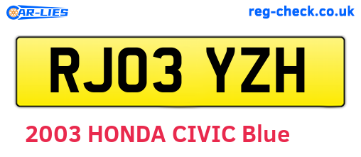 RJ03YZH are the vehicle registration plates.