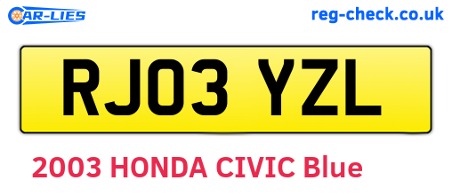 RJ03YZL are the vehicle registration plates.